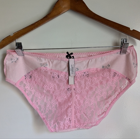 🆕 Victoria's Secret Low-Rise Hiphugger Pink Black Cotton Lace Bows Panties XL - Picture 9 of 9